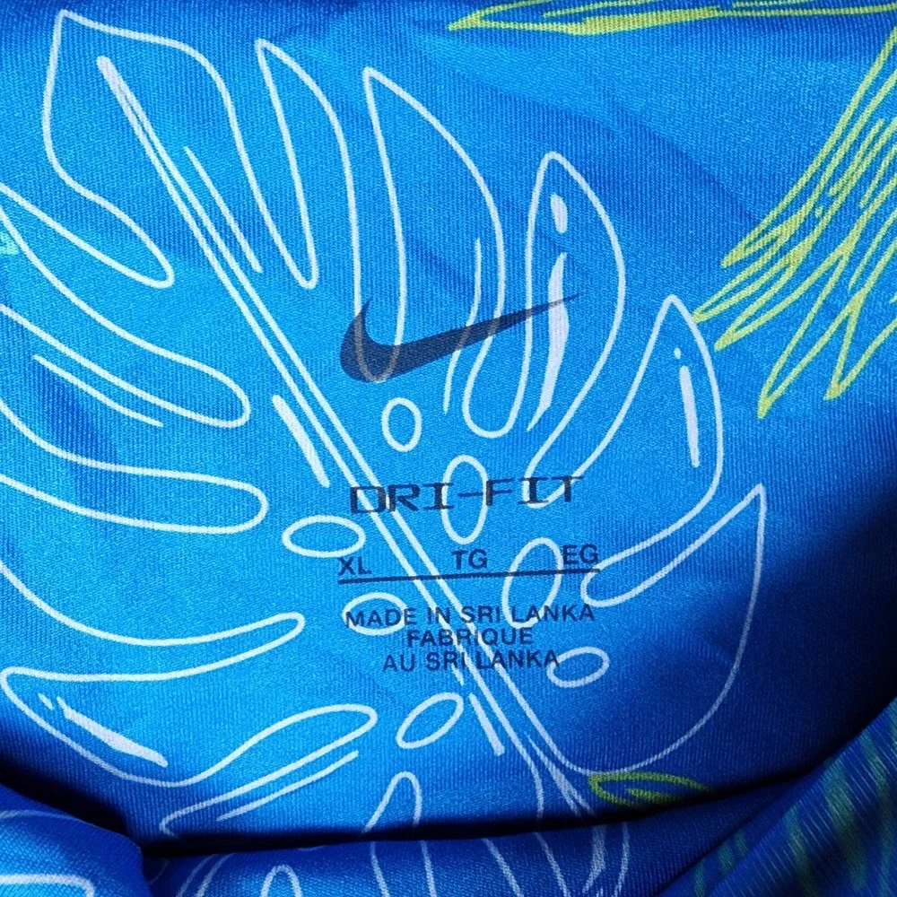 Nike Shorts Womens XL Dri-FIT Tropical Leaf Blue Compression Bike Shorts EUC